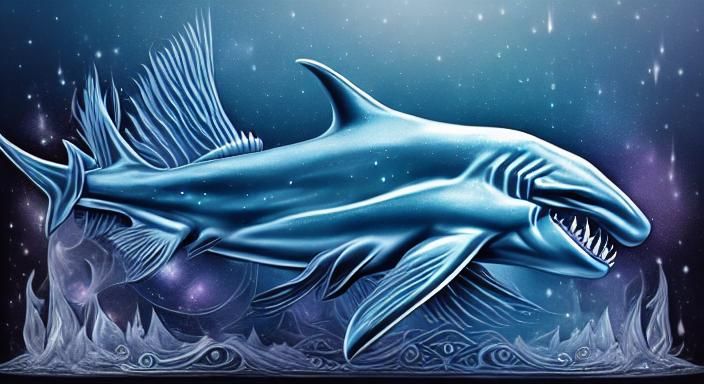 Aggressive Hammerhead Shark in Metallic Watercolor Style