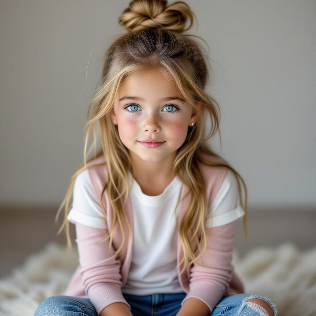 Photorealistic Portrait of a Young Girl with Freckles
