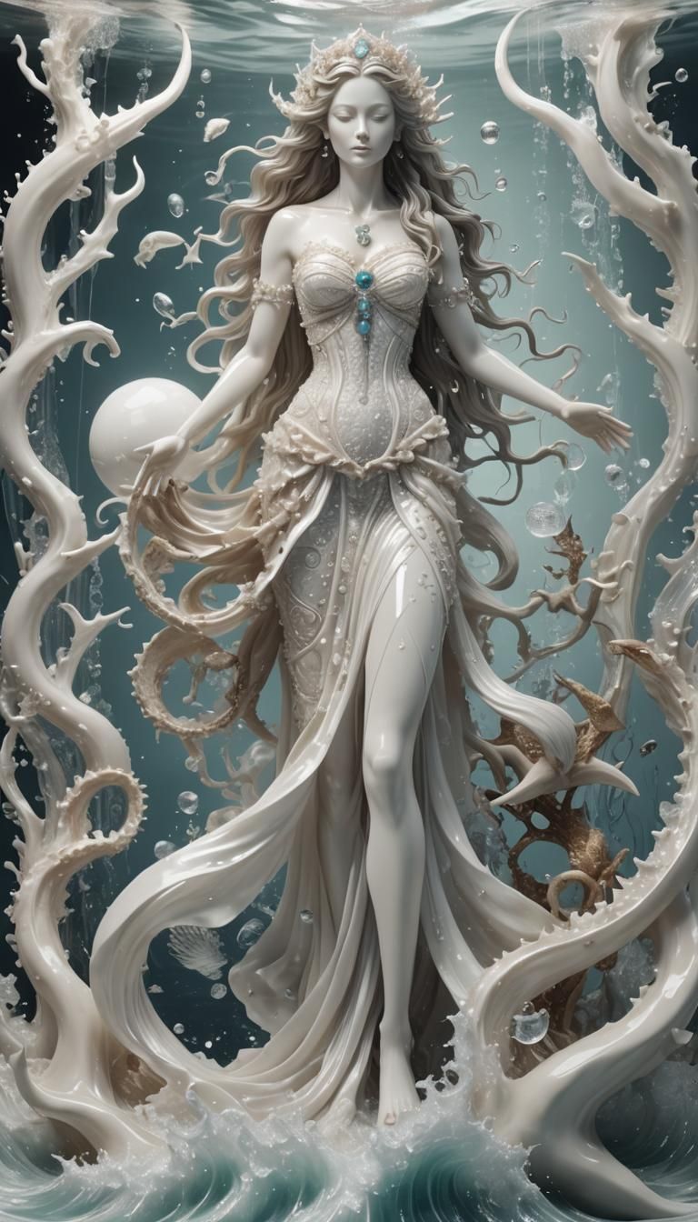 Crystal Goddess Walking on Glass Waves