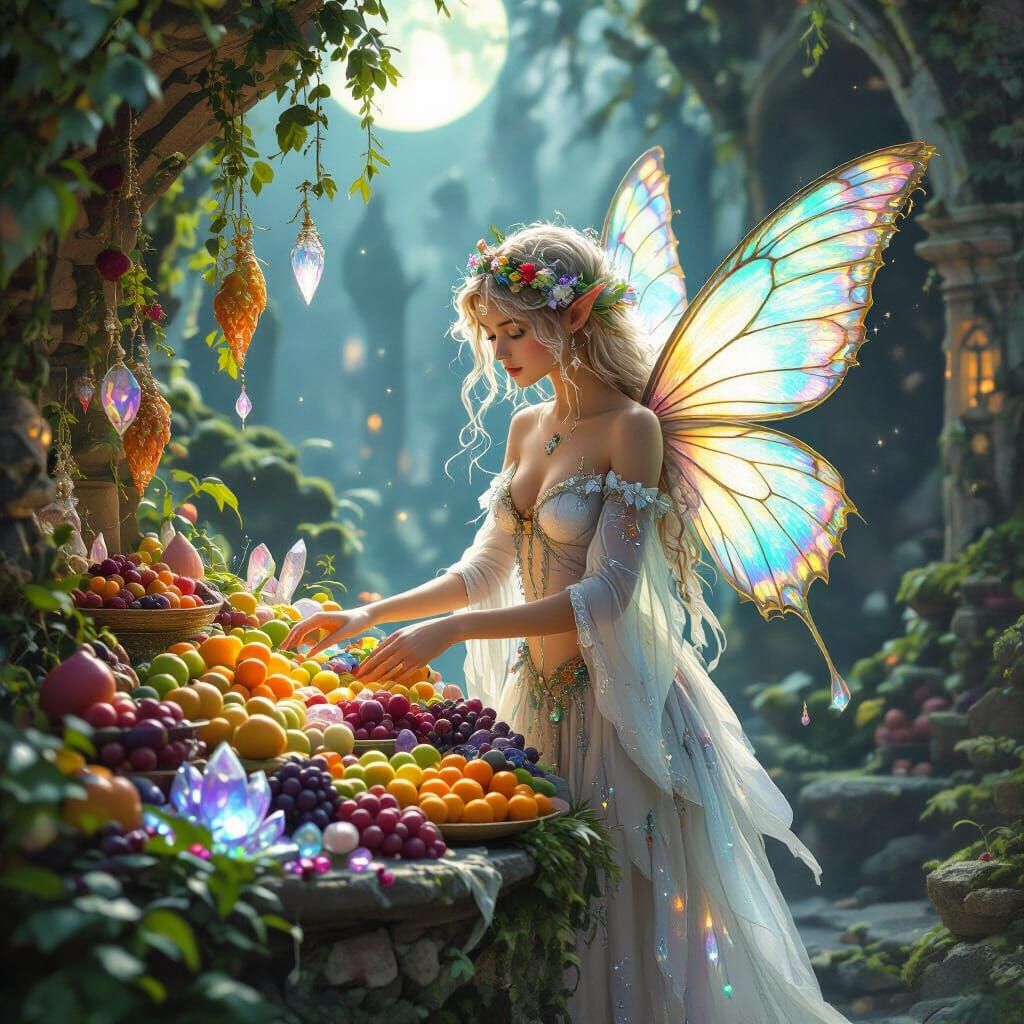 Ethereal Fairy with Butterfly Wings in Fantasy Market