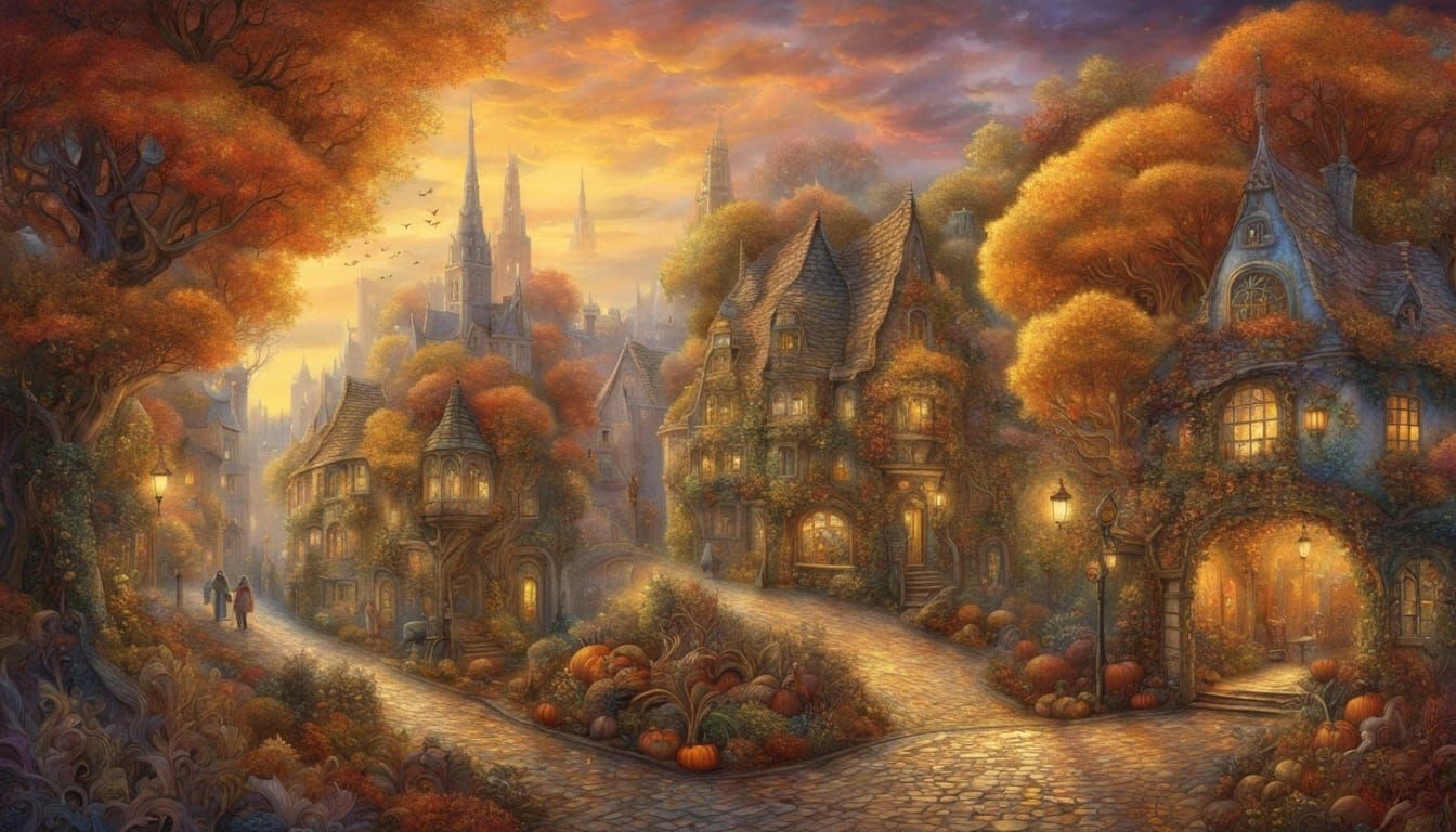 Enchanted Autumn Street in Golden Hour