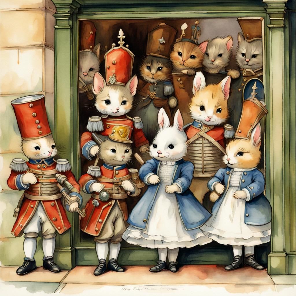 Dancing Tin Soldiers and Dolls in Watercolor Illustration