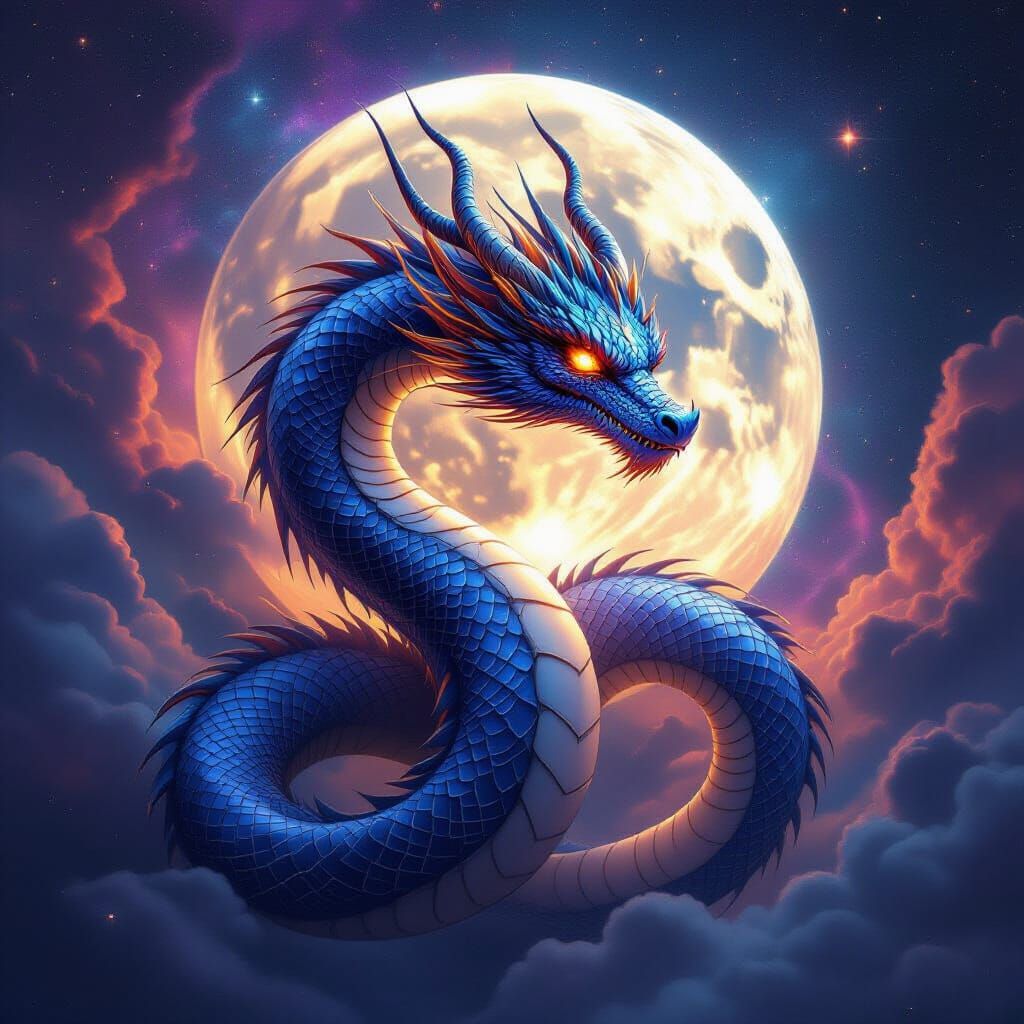 Celestial Dragon Around Crystalline Moon, Cosmic Dust Trail