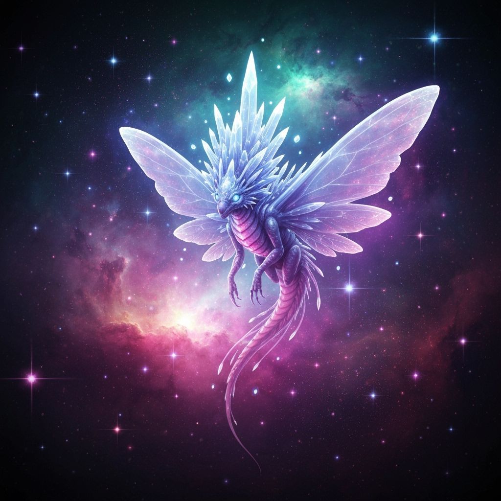 Bioluminescent Dragon-Moth Creature in Cosmic Nebula