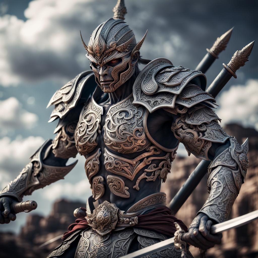 Armless Swordsman: Hyperrealistic Warrior with Shoulder Blad...