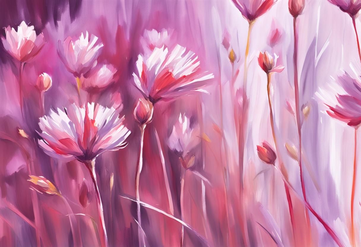 Red Wildflowers Swaying: Gouache Watercolor Impasto