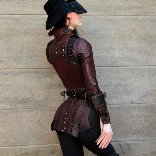 Steampunk Woman in Tight-Belted Outfit