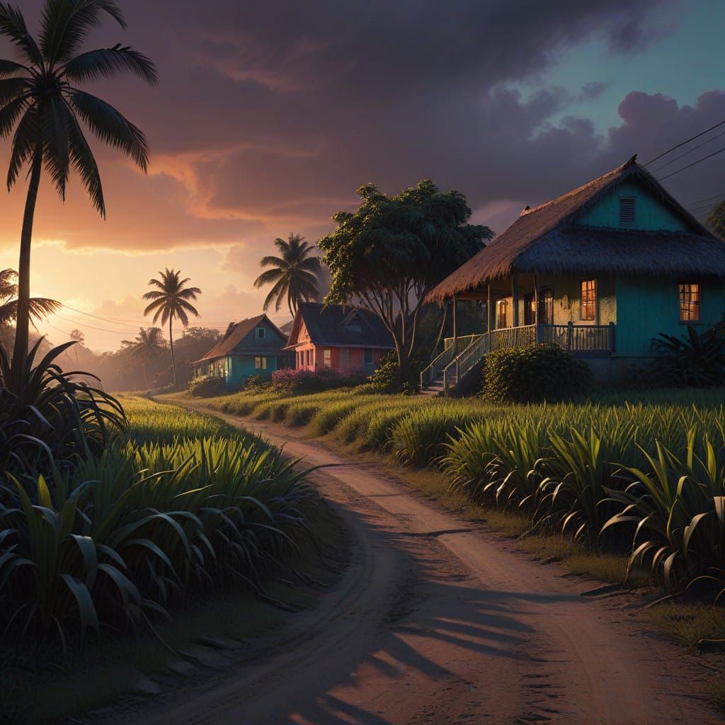 Lush Tropical Landscape at Dusk