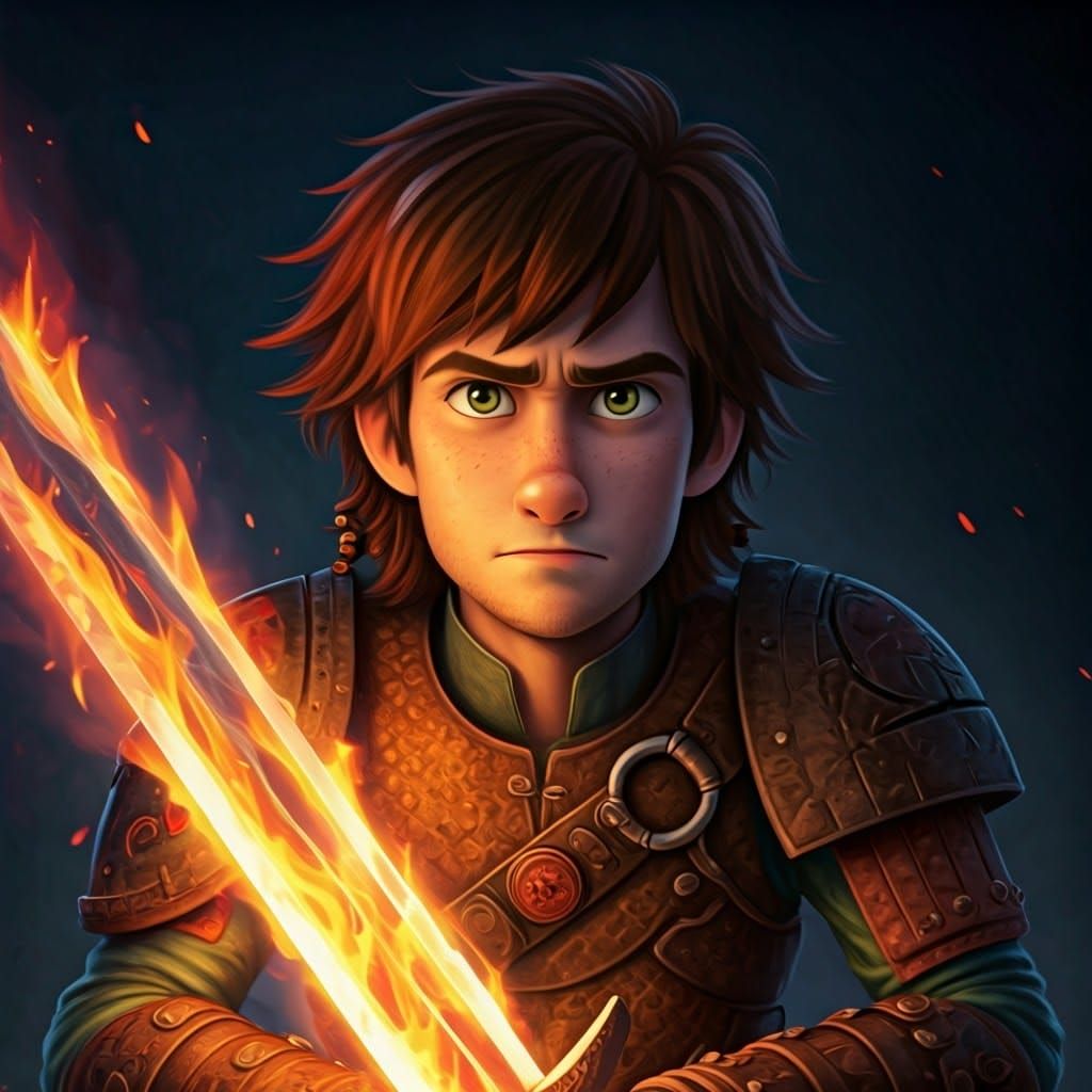 Fiery Warrior Wields Blade of Flame in Fantasy Art