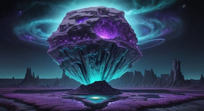 Surreal Alien Landscape with Colossal Geode in Twilight