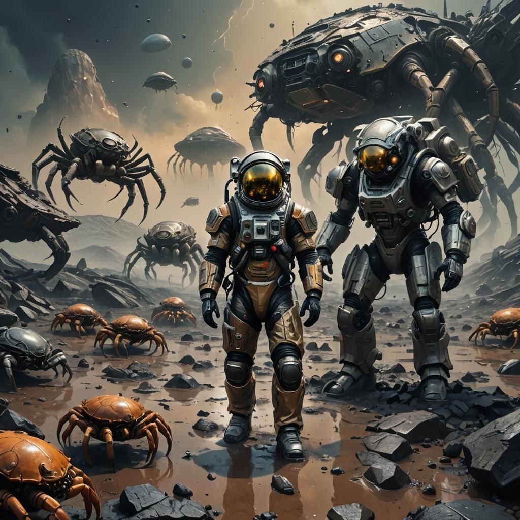 Astronaut on Crab Planet in Sci-Fi Style