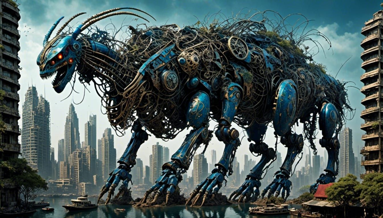 Cityscape Subsumed by Bio-Mechanical Growth