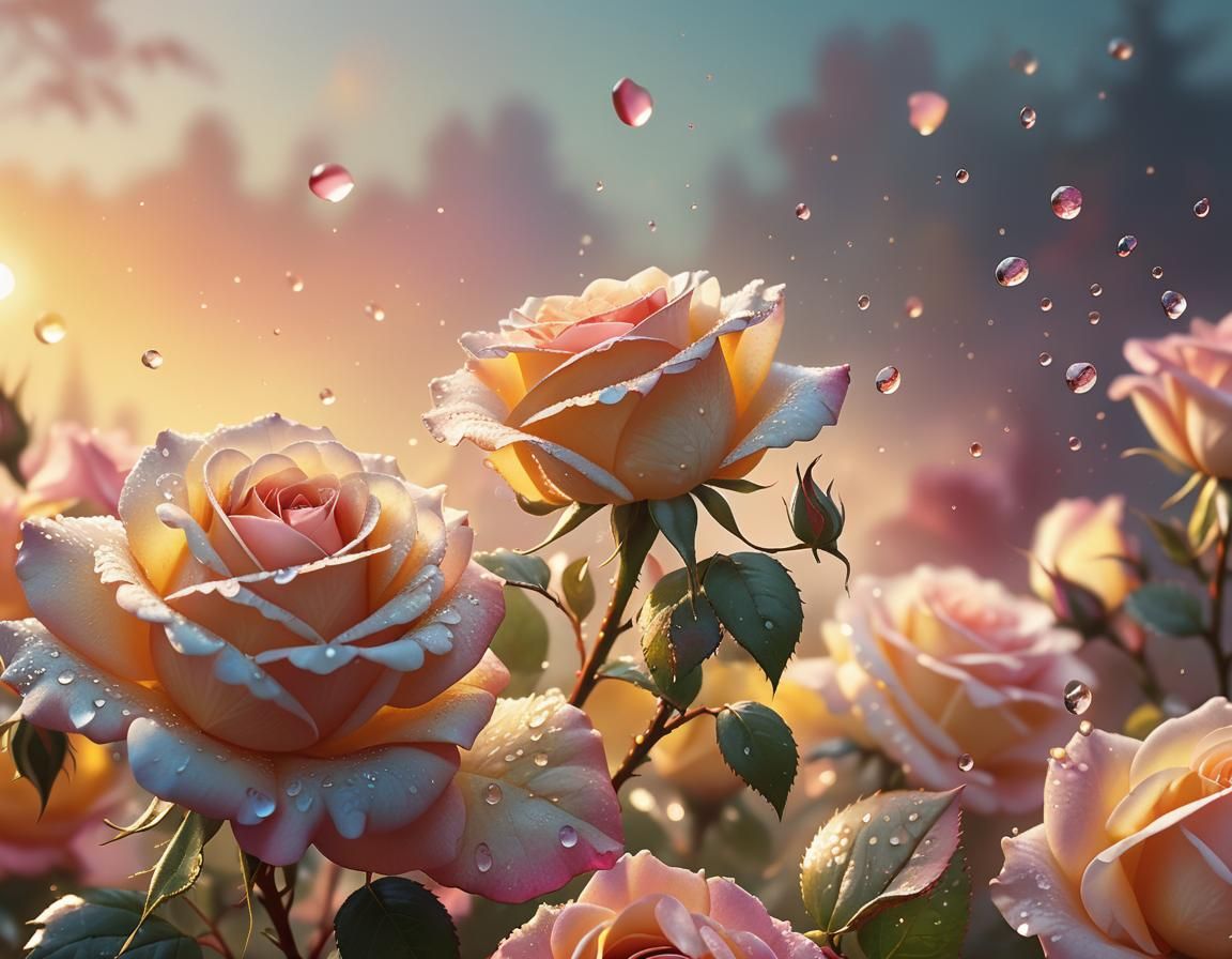 Rose Petals in Summer Sunrise: Ethereal Digital Art