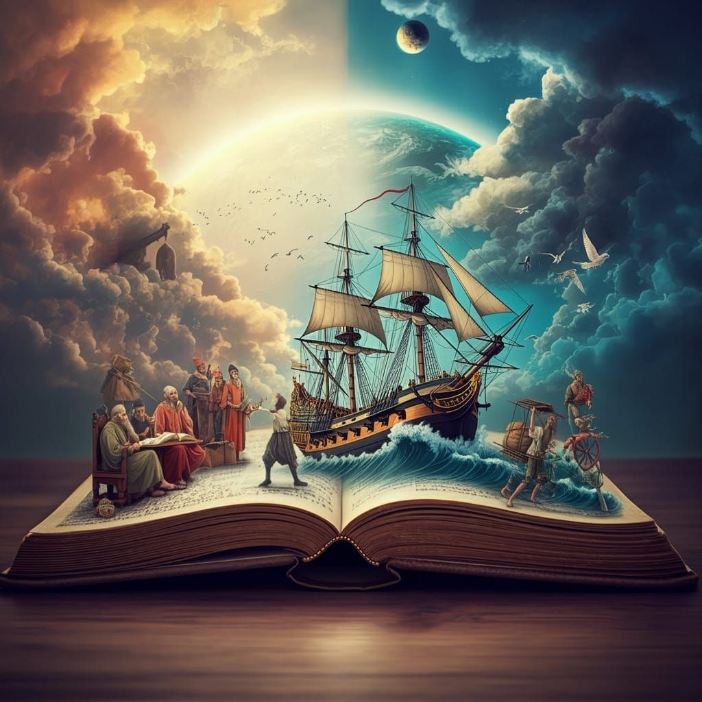 Vibrant Book Portal to Ancient and Fantastical Worlds