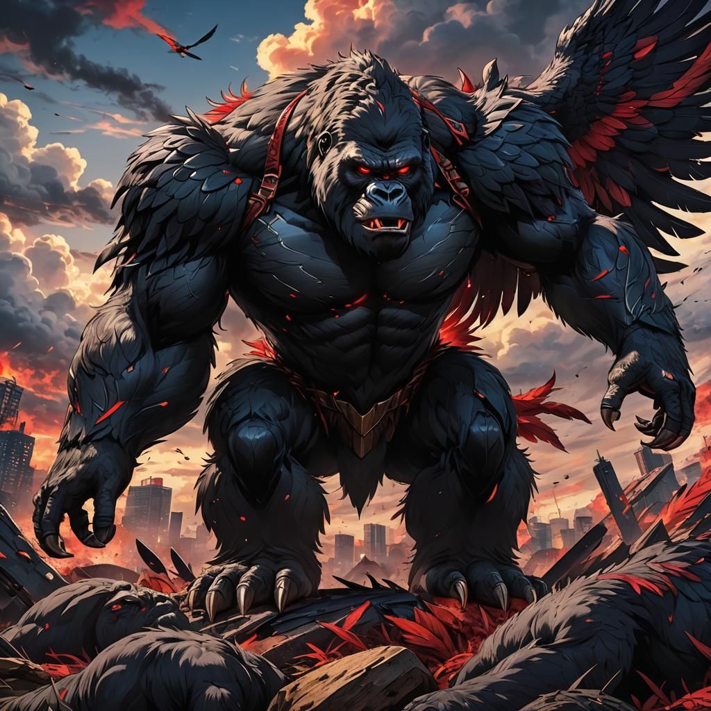 Gorilla-Eagle Hybrid on Battlefield: Anime Illustration
