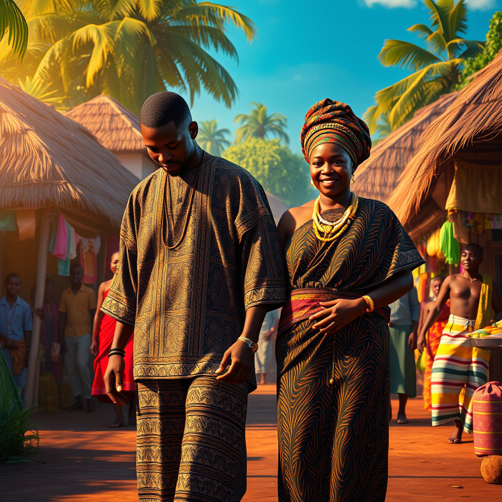 Igbo Village Scene: Chuka and Mama Uzo in Harmony
