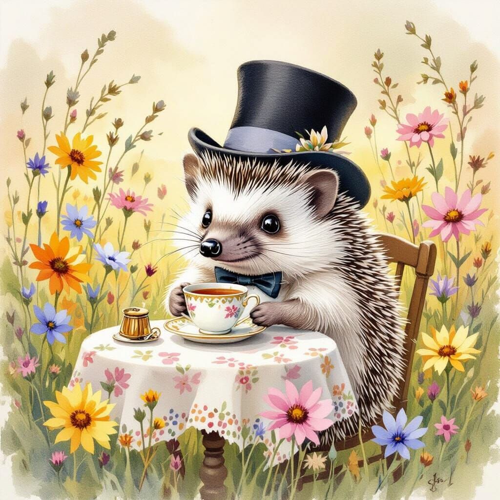 Hedgehog Tea Party in Beatrix Potter Style