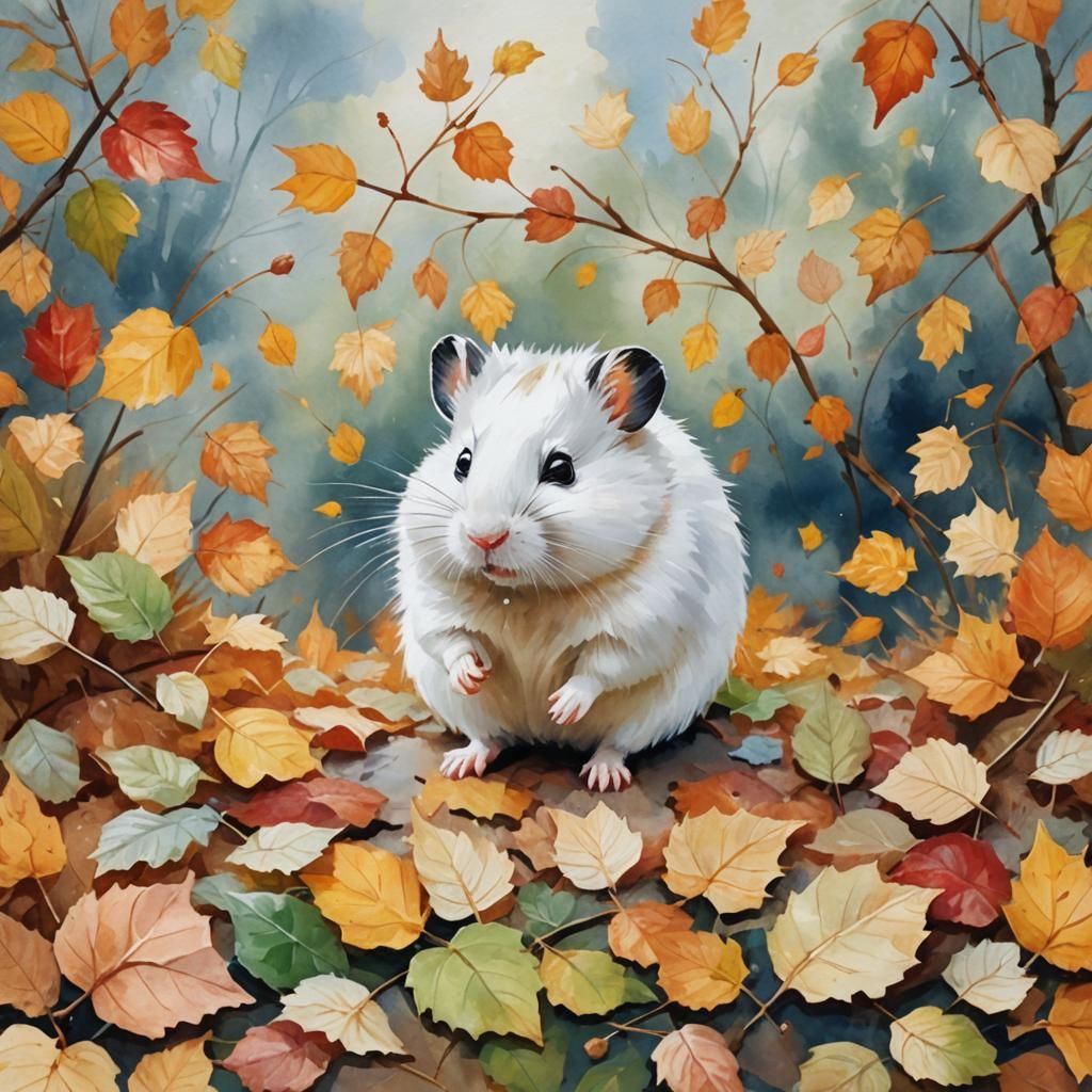 Autumn Hamster in Gouache Impressionist Style