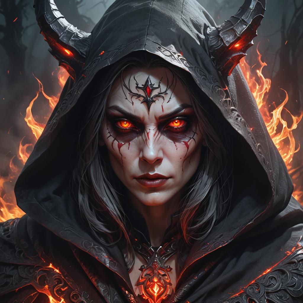 Mystical Demon Witch Portrait in Dark Fantasy Style