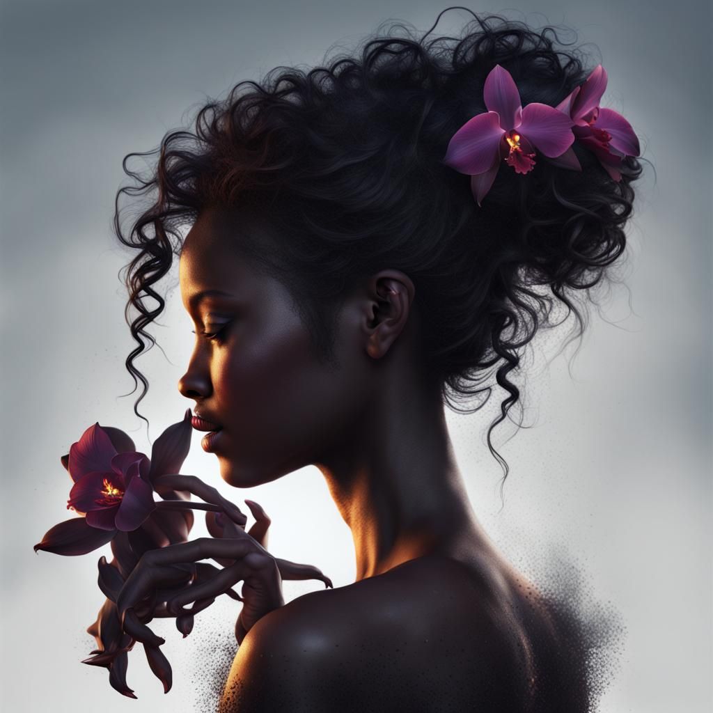 Silhouette of Pregnant Woman with Cattleya Flower