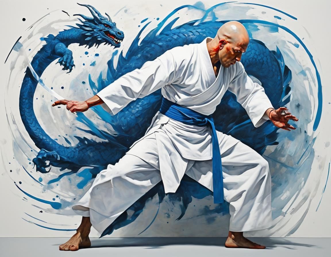 Dynamic Monk in Dragon Tail Sweep: Abstract Realism