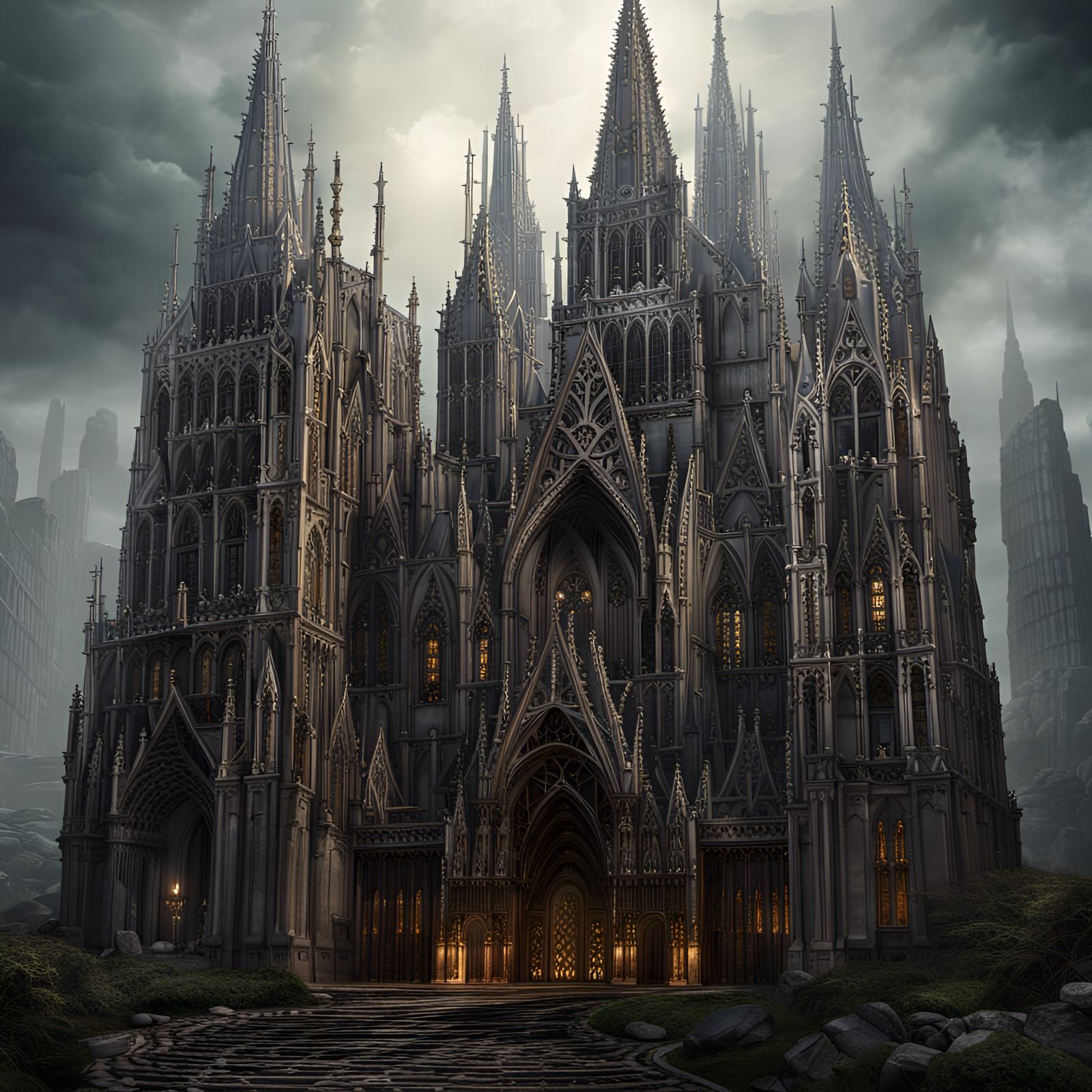Eerie Cathedral Exterior in Detailed Matte Painting