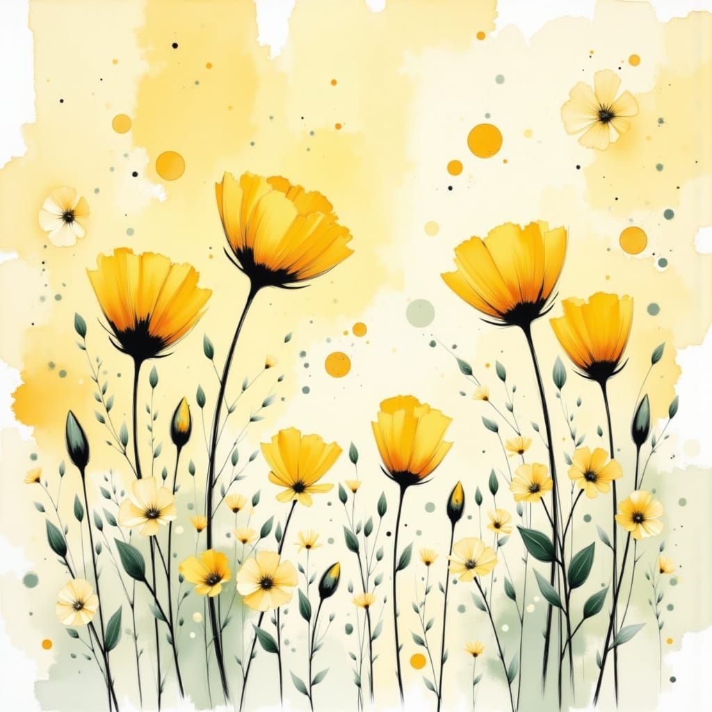 Minimalist Yellow Flowers in Aquarelle Bokeh Style