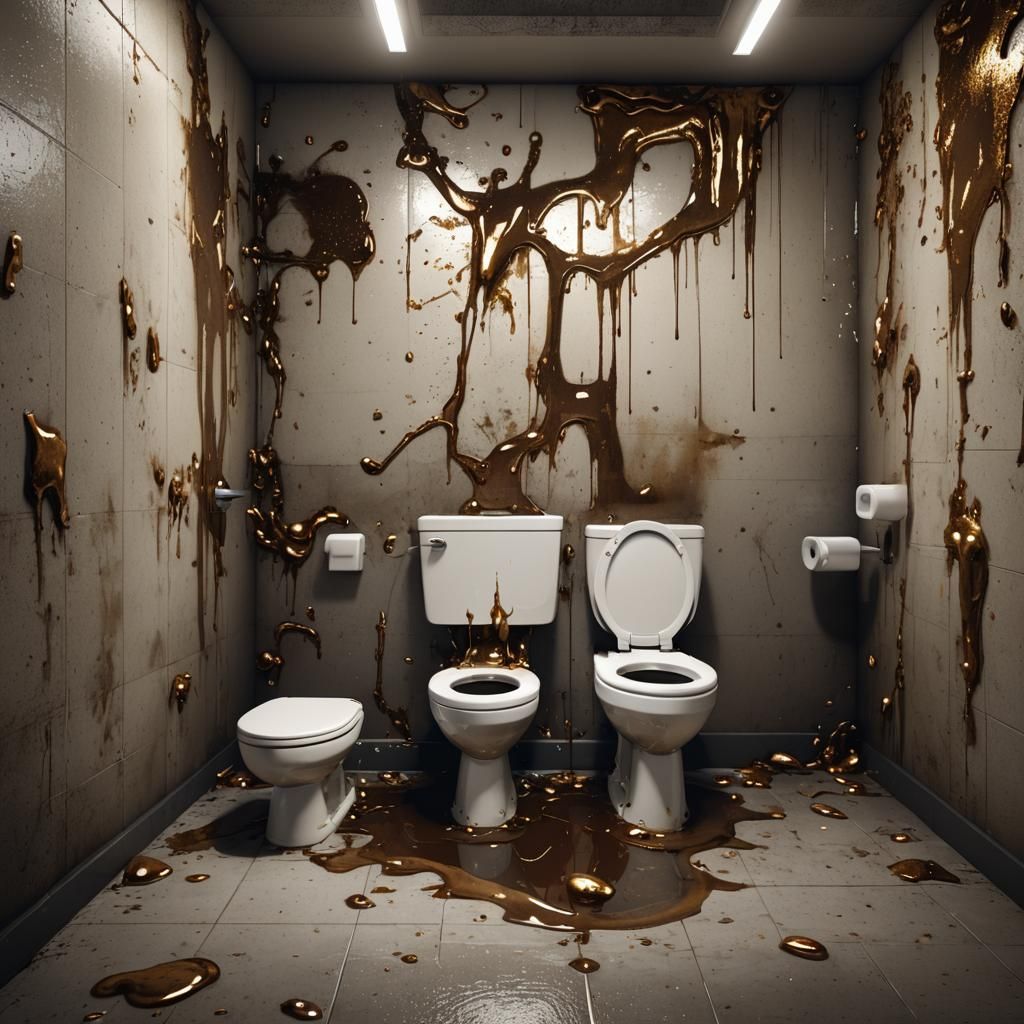 Overflowing Toilet in Dirty Restroom: 3D Digital Art