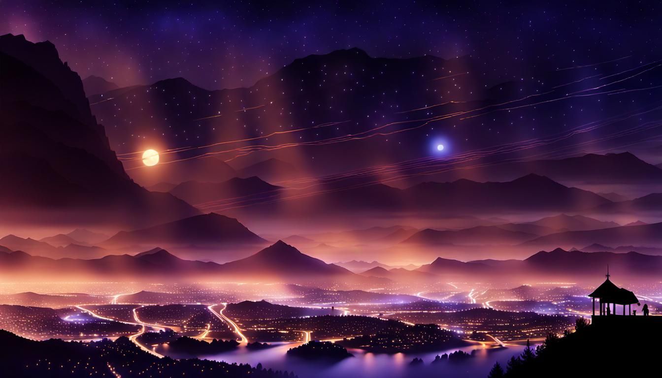 Dreamy Aerial View of City in Valley