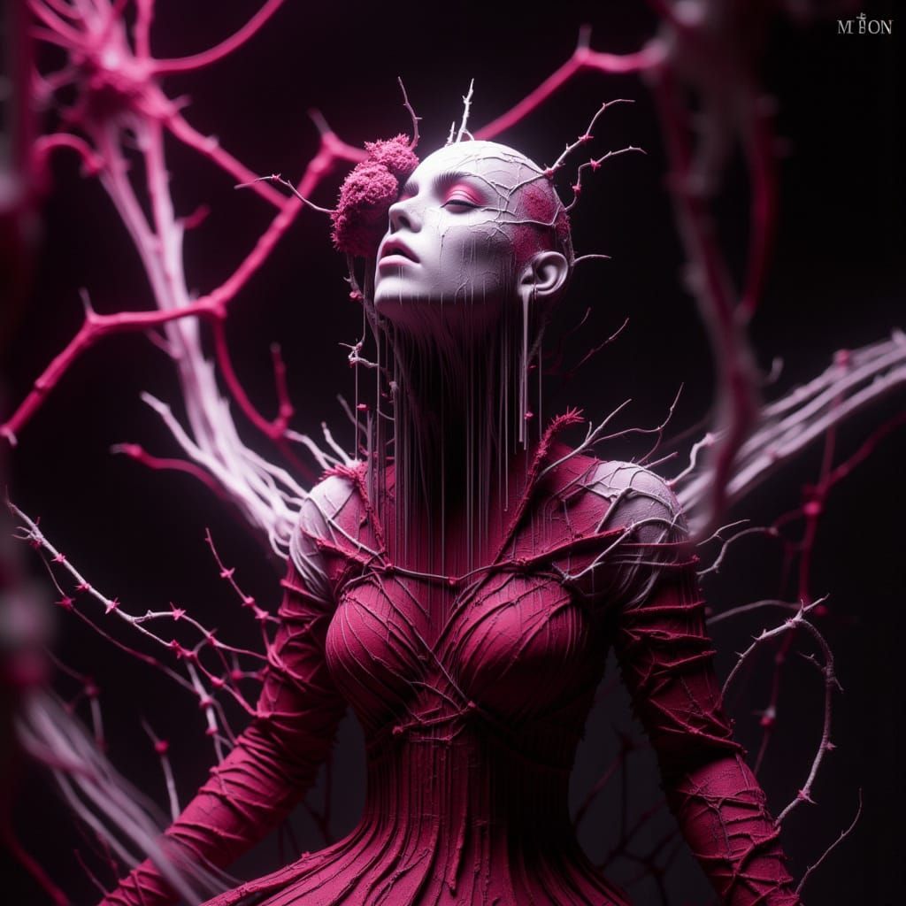 Avant-Garde Gown on Woman with Long Neck in Dramatic Lightin...