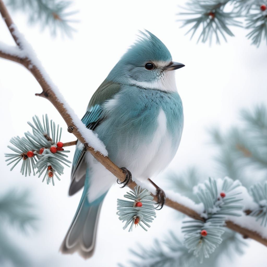 Ethereal Winter Bird with Festive Accents