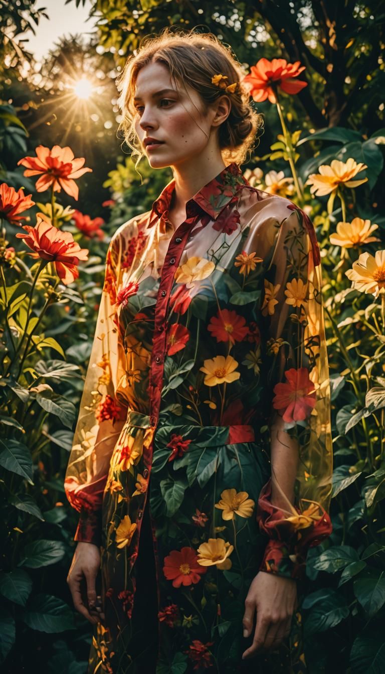 Ethereal Garden Encounter: A Hedonist Amidst Blooming Beauty