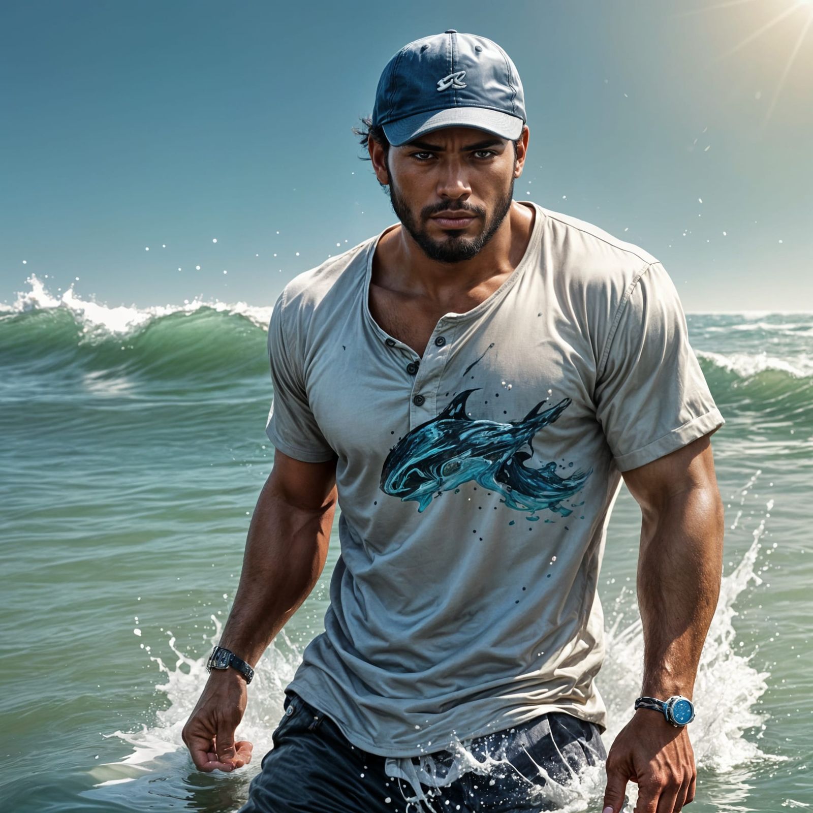 Hyperrealistic Image of a Cabo Verdean Man on Shore