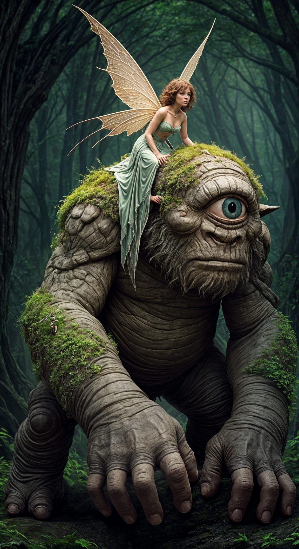 Tiny Fairy Rides Giant Cyclops Shoulder