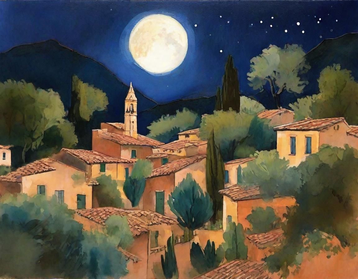 Valldemossa Moonlit View: Romantic Landscape Gouache