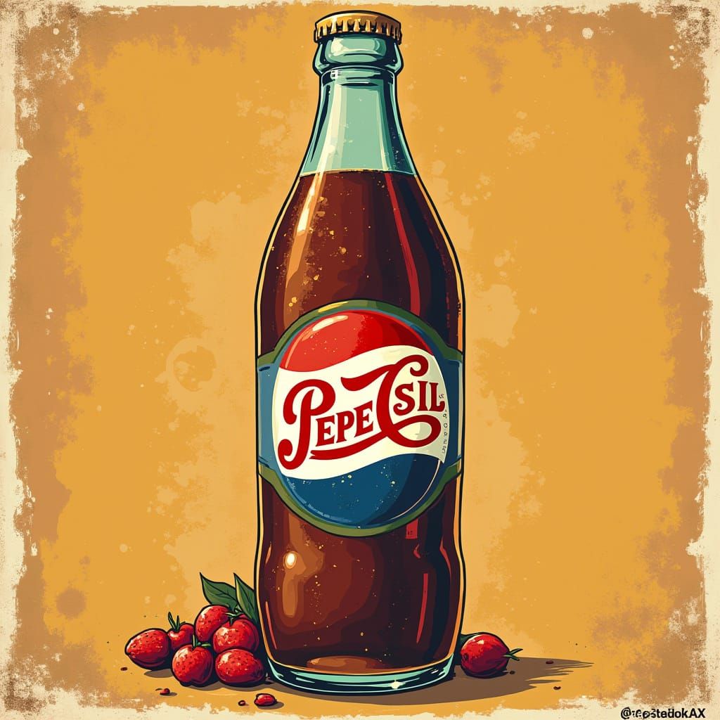Retro Futuristic Pepsi Bottle in Ornate Illustration