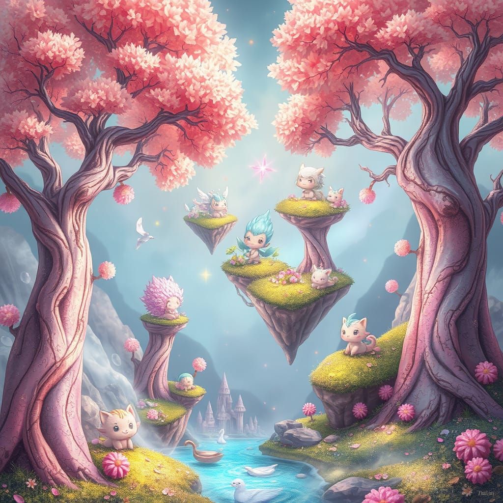 Enchanting Chibi Fantasy Realm with Whimsical Characters and...