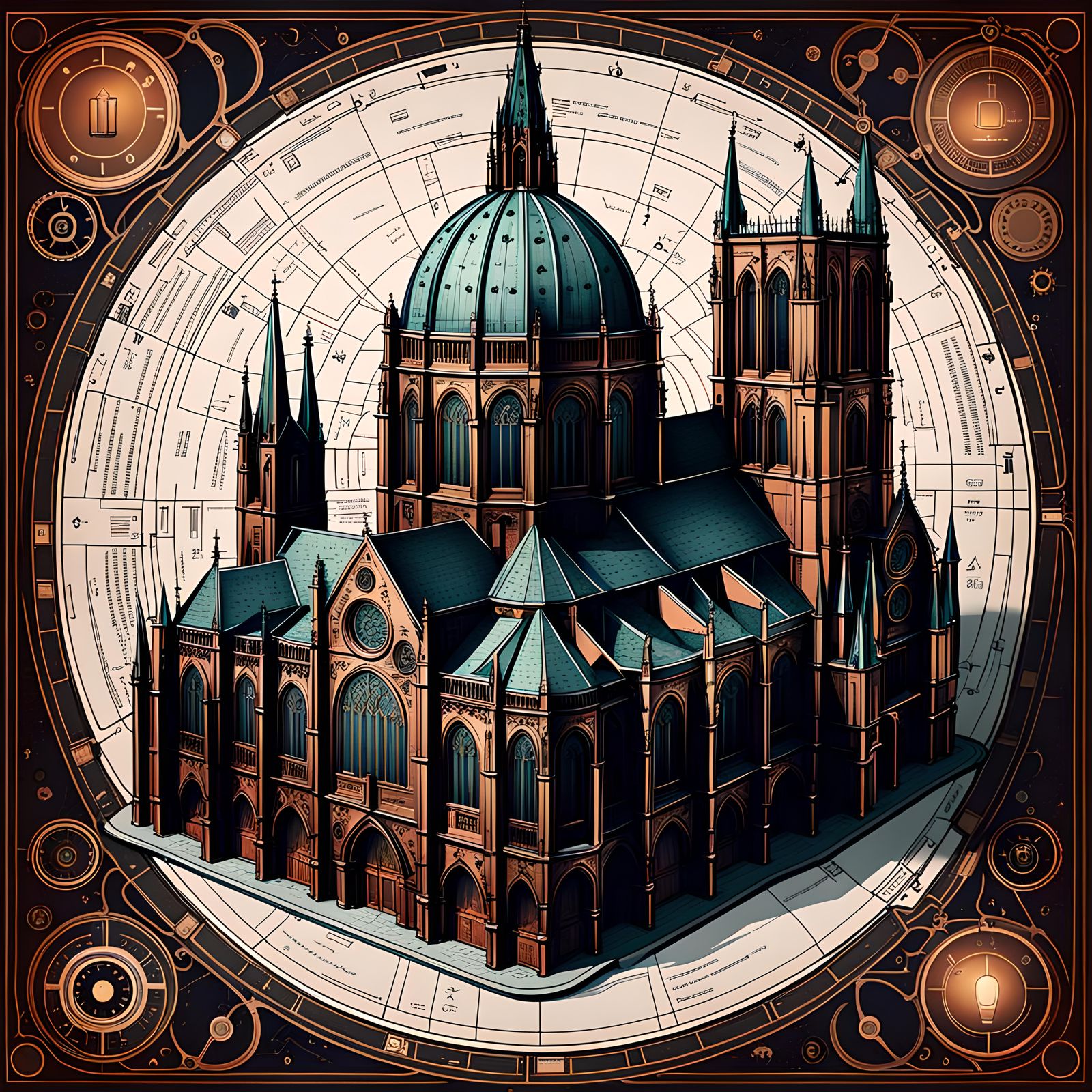 Gothic-Steampunk Smart Home Diagram in Copperplate Style
