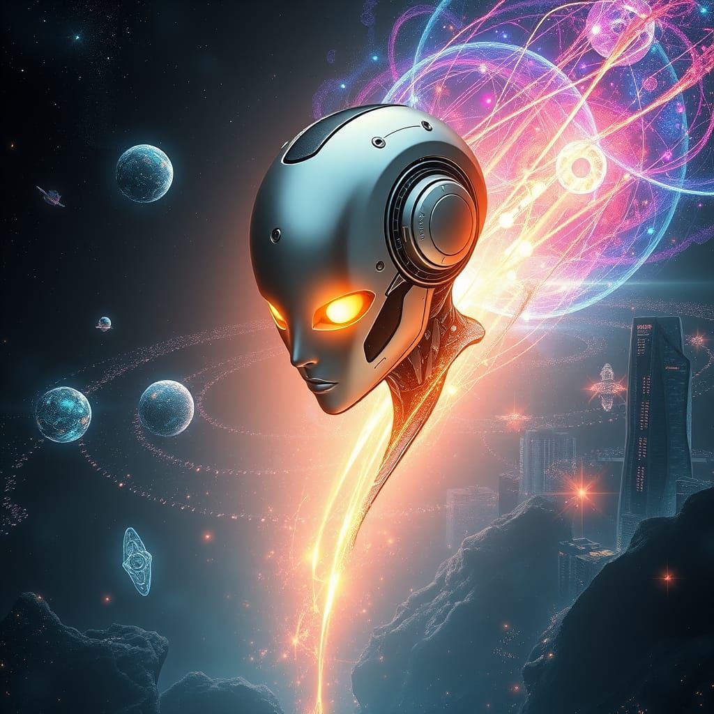 Elegant Android Descends into Cosmic Abyss