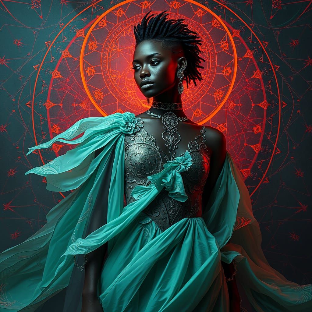 Ethereal Malachite Outfit in Photorealistic Style