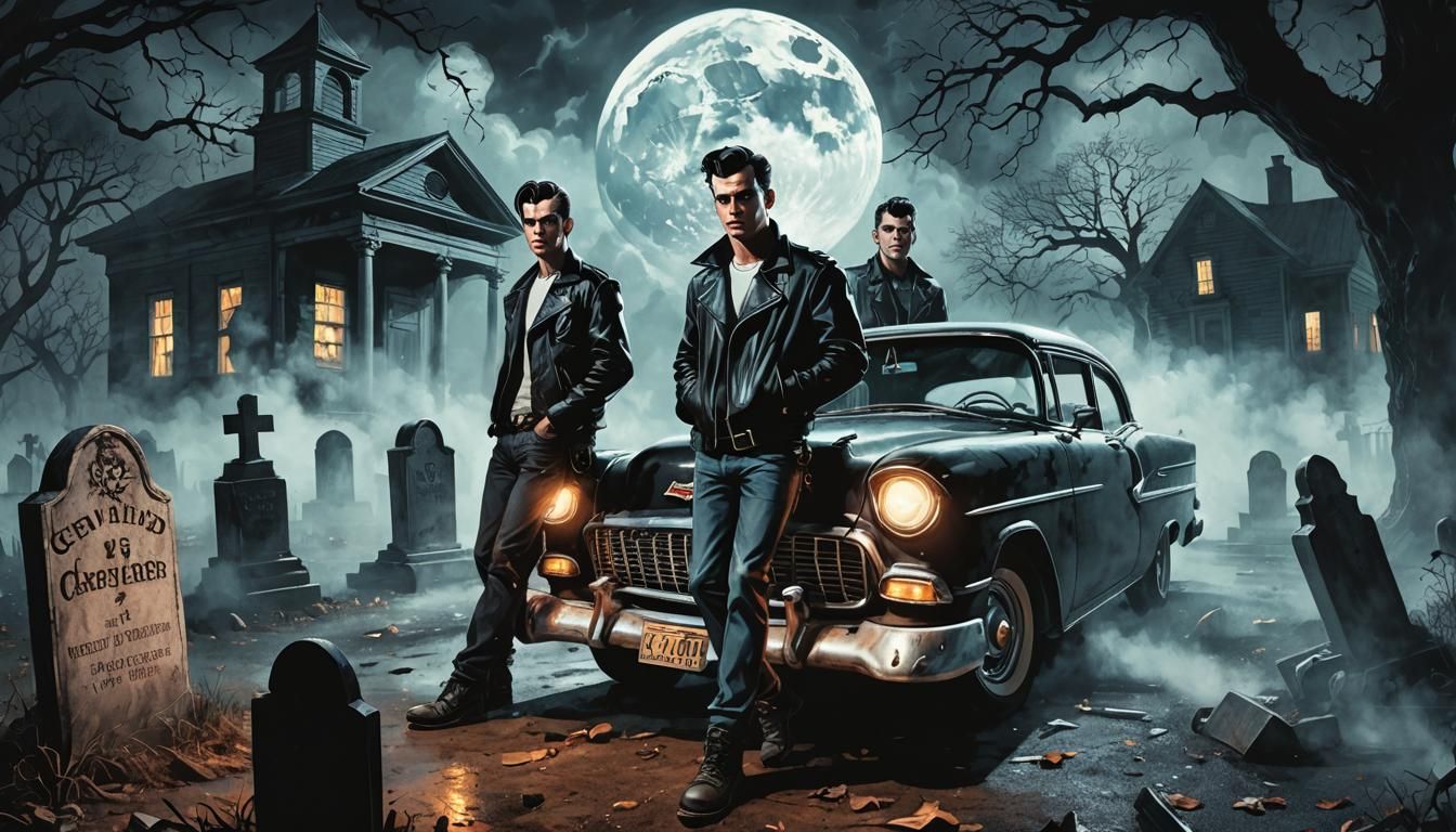 Greasers in Graveyard: Gothic Comic Book Art