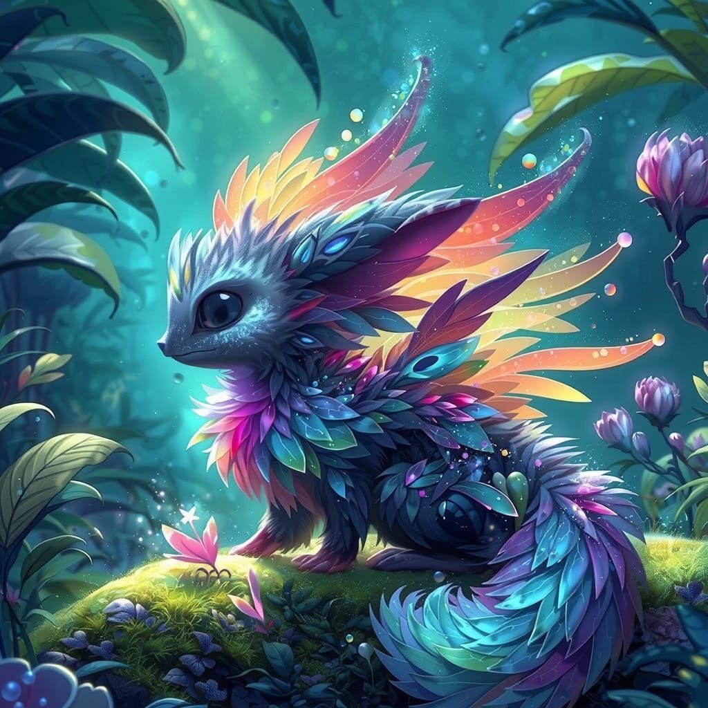 Mystical Creature in Whimsical Forest Digital Painting