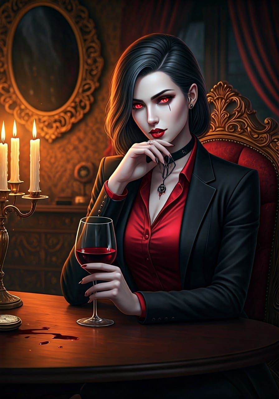 Elegant Vampire Portrait in 19th-Century Mansion