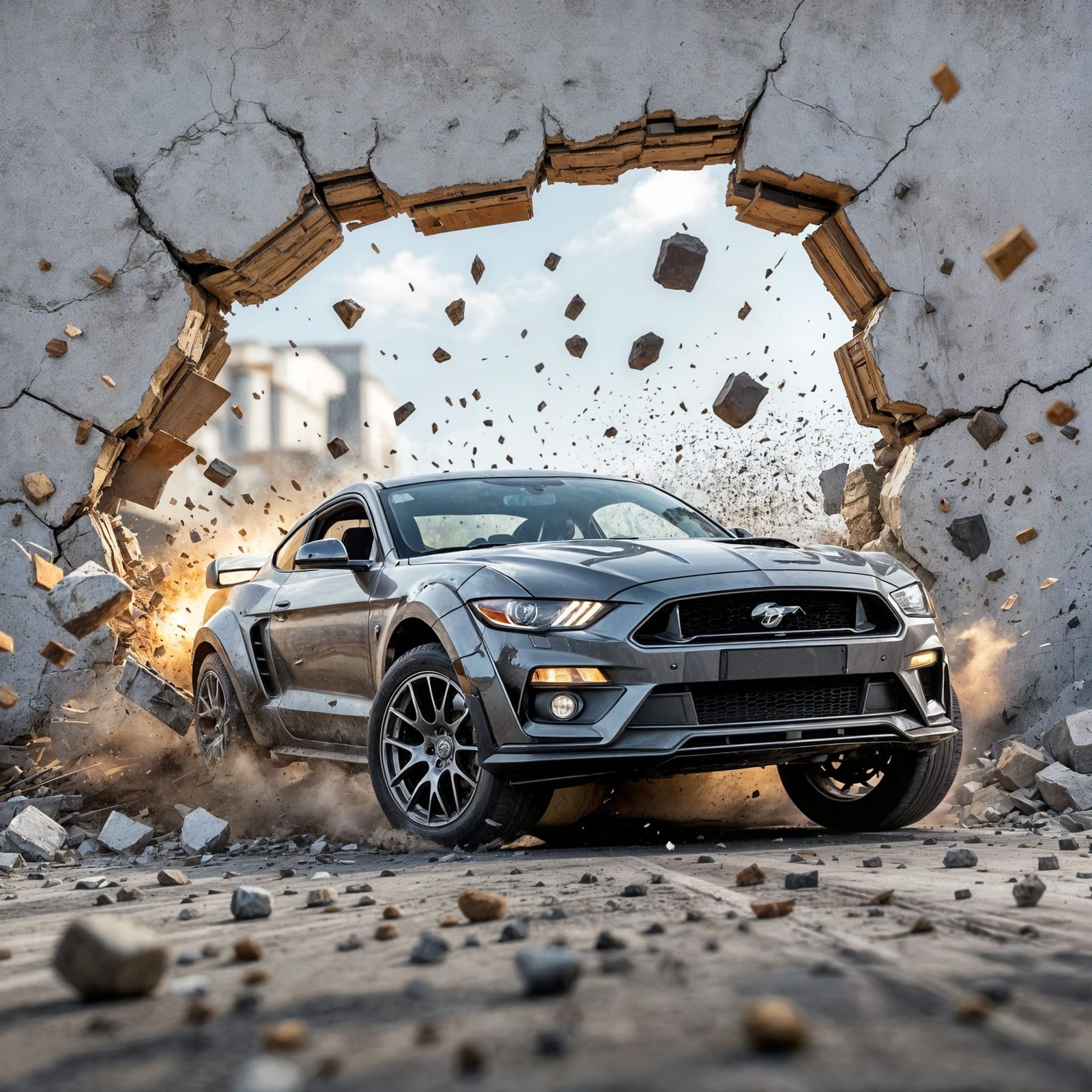 Powerful Car Crashes Through Wall with Dynamic Motion