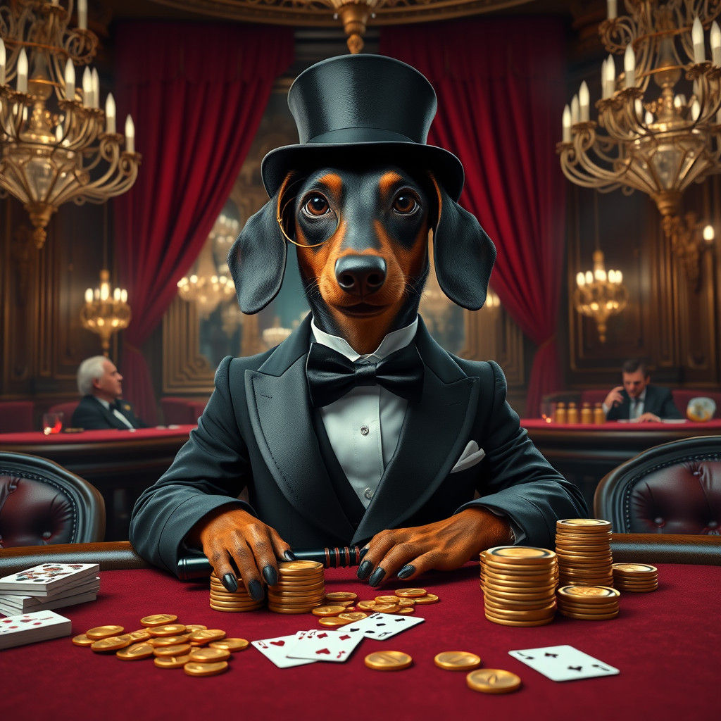 Dachshund in Tuxedo at Casino, Fantasy Art