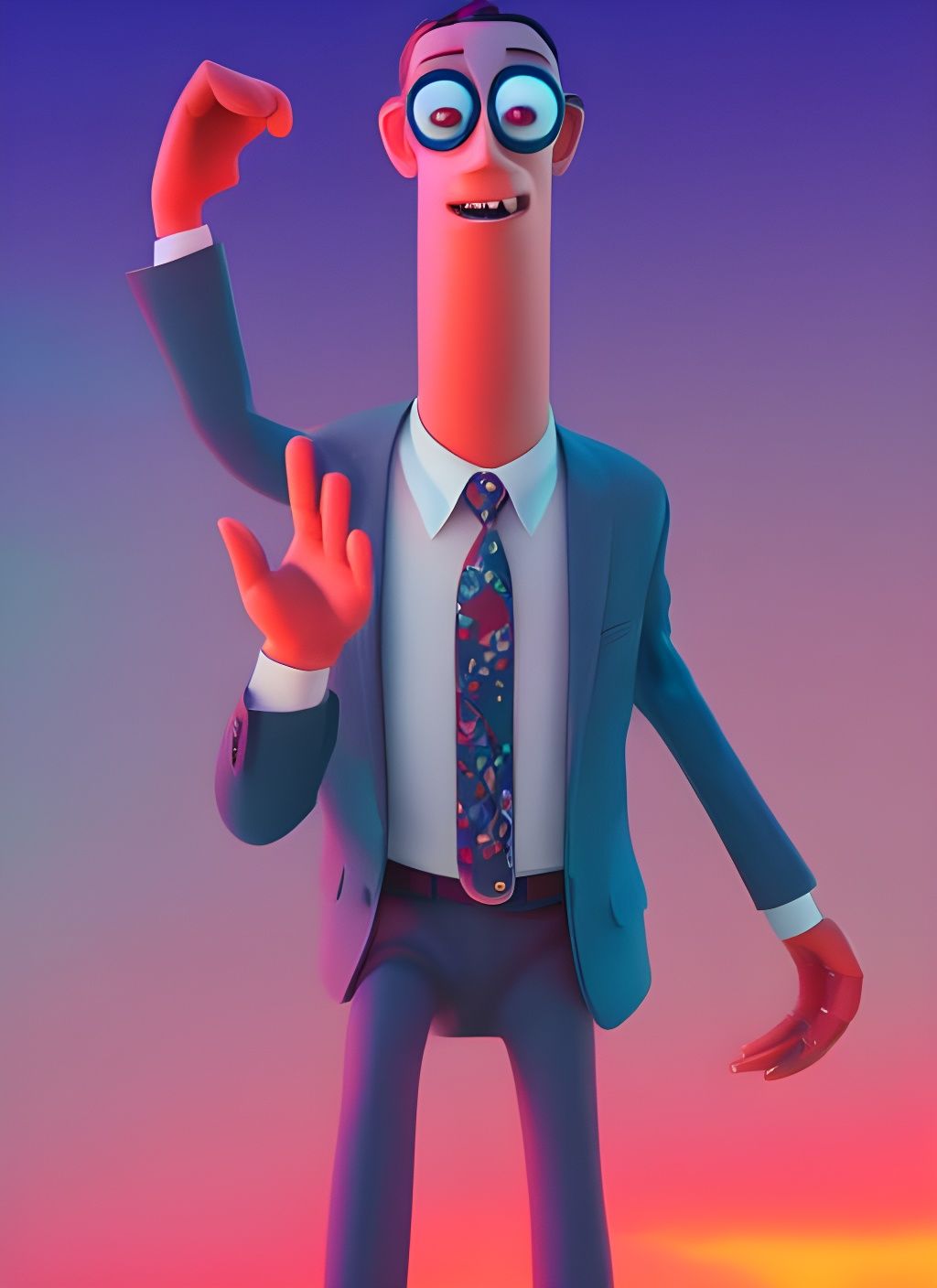Animated Alien Businessman in Synthwave Style