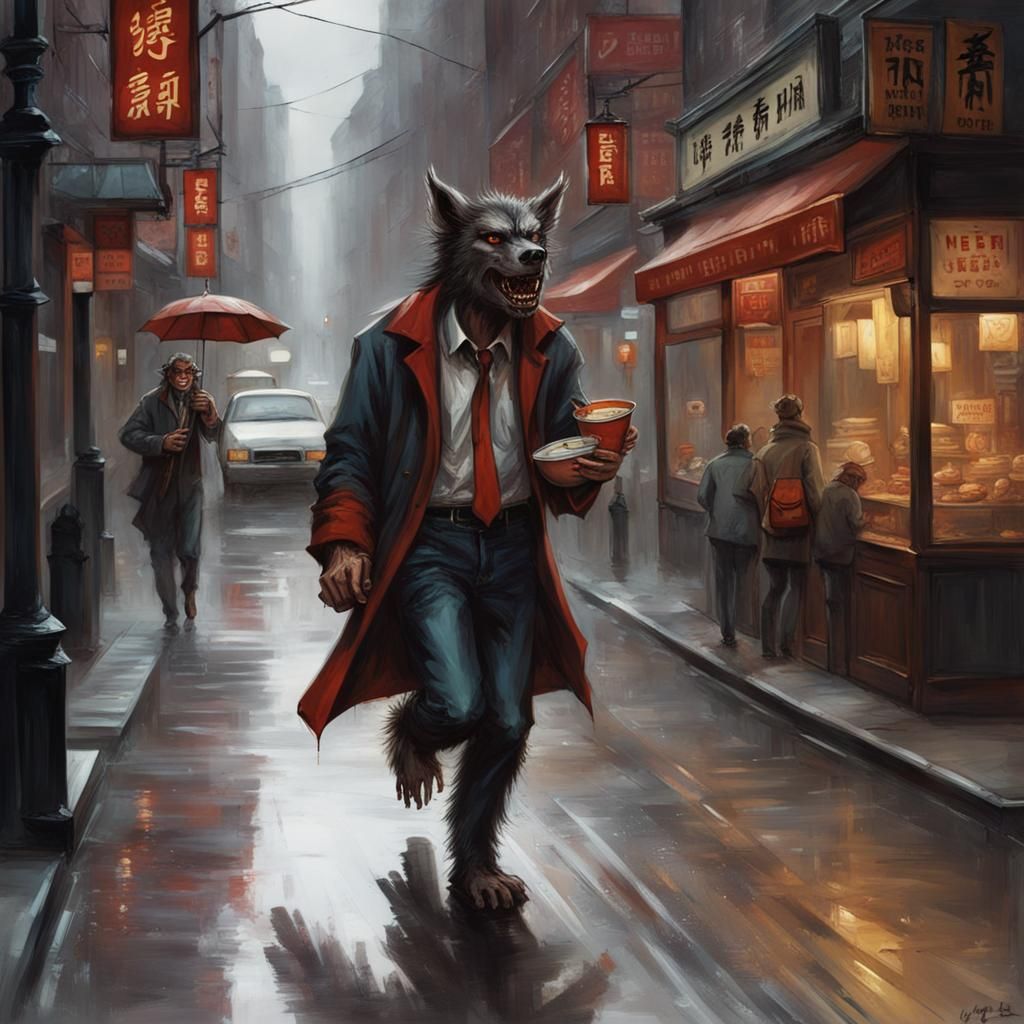 Werewolf Seeks Chow Mein in Rainy Soho, Sinister Art