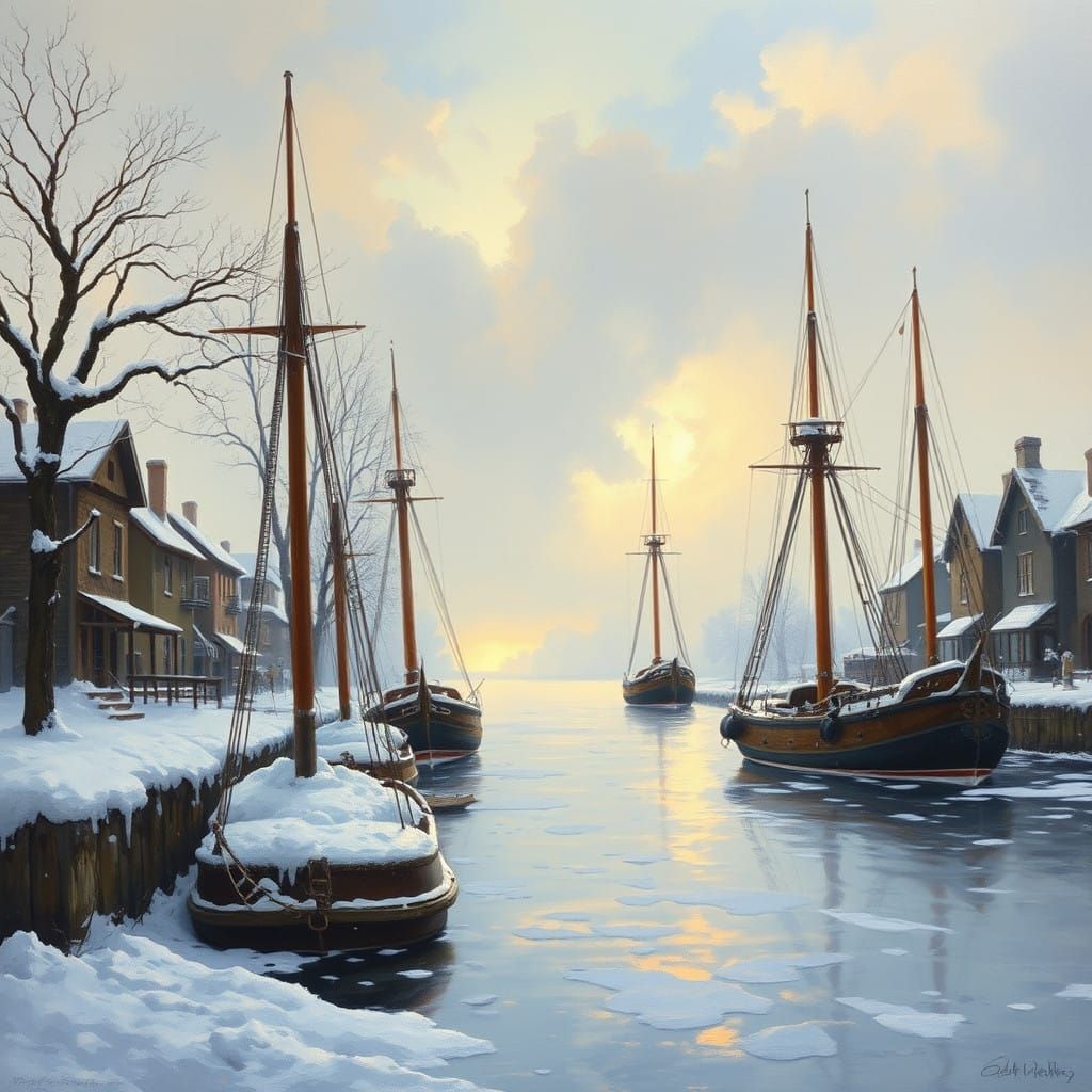Winter Harbor Scene in Soft Light