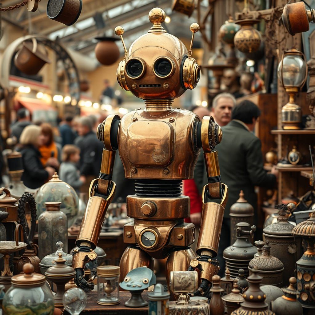 Vintage Robot Vendor in Steampunk Flea Market