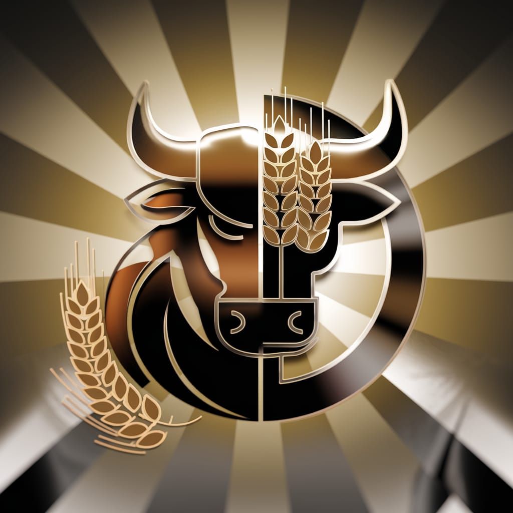 Cinematic Bull Logo with Wheat Grains in Earthy Tones